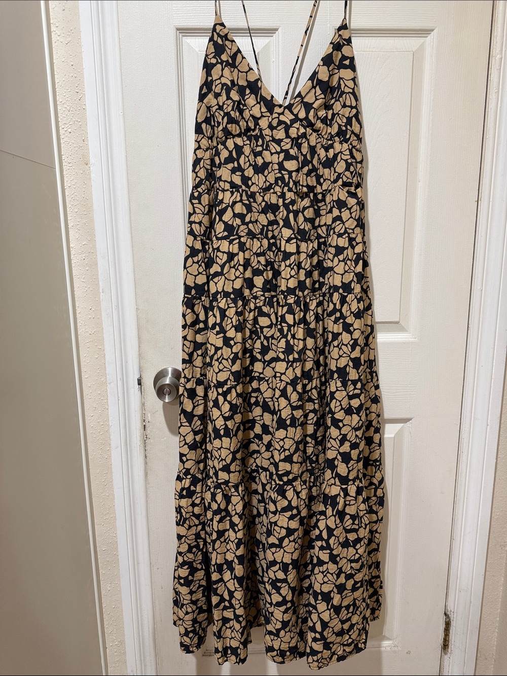 Spaghetti Strap Black and Tan Floral Maxi Dress